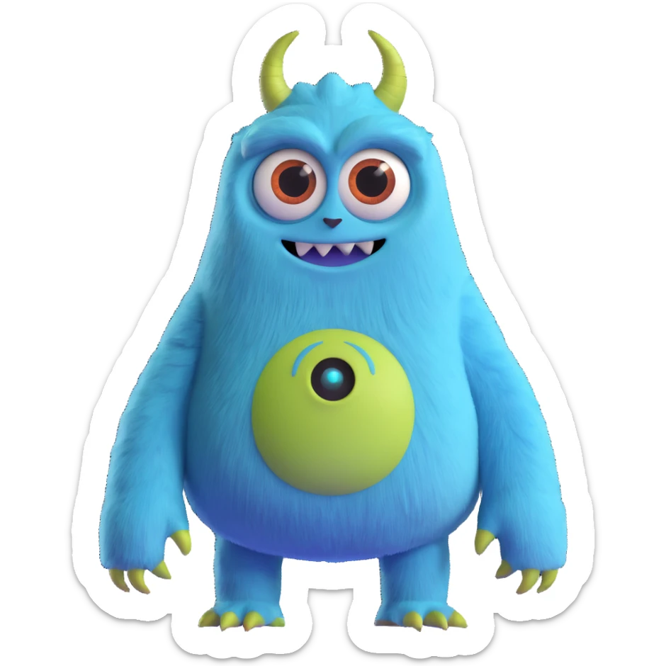 friendly colorful monster with big eyes and fuzzy body like in Monsters Inc sticker