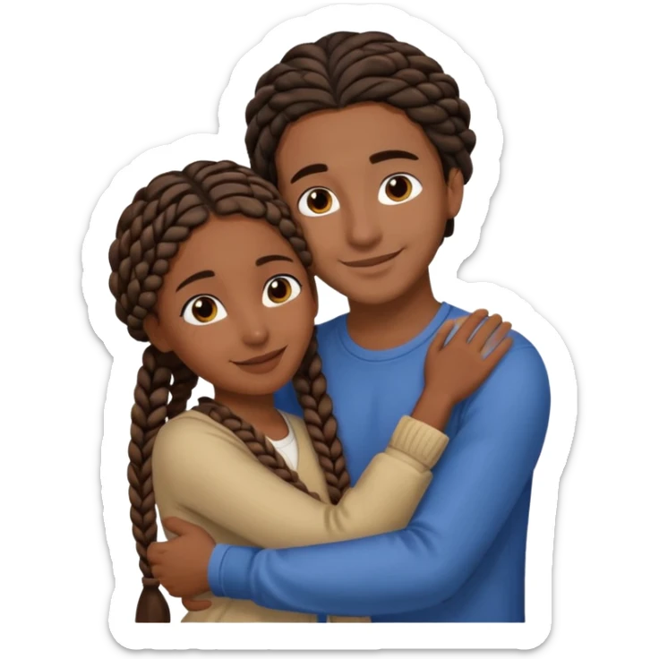dark skin, black girl with black and brown braids, hugging her middle eastern boyfriend with brown hair and medium to light skin sticker