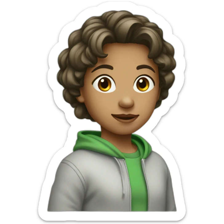 Girl-with-boy-haircut-and-green-hoodie sticker