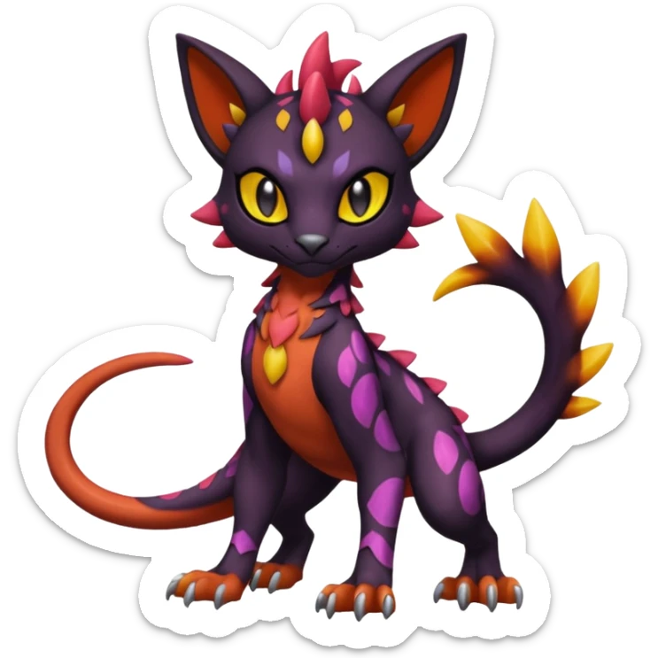 Spooky Colorful Scaley Shiny Liepard-Noivern-Litten-Sprigatito-Pokémon-fusion-creature (full body) sticker