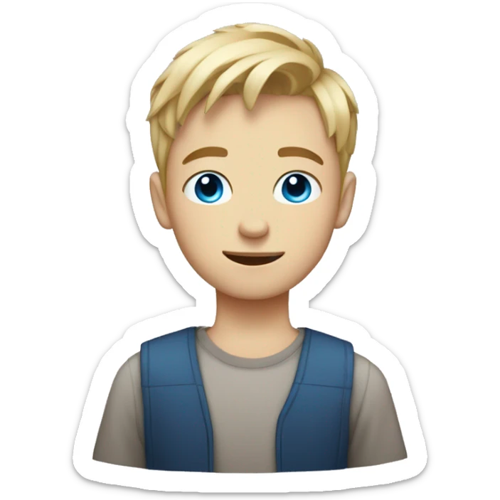 Blonde teen boy with medium short hair, blue eyes, having heart eyes looking to the camera sticker