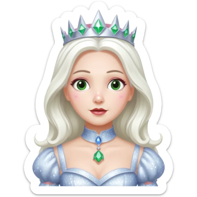 Good Witch of the North from the Wizard of Oz with long white hair, white sequin outfit sticker