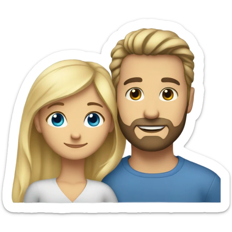 A girl with brown eyes hugs a bearded blue-eyed man with blond hair sticker
