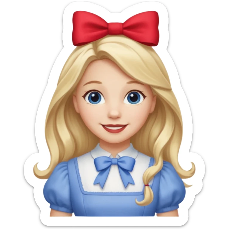 Dorothy Gale from The Land of Oz with long blonde hair, periwinkle outfit, red bow sticker