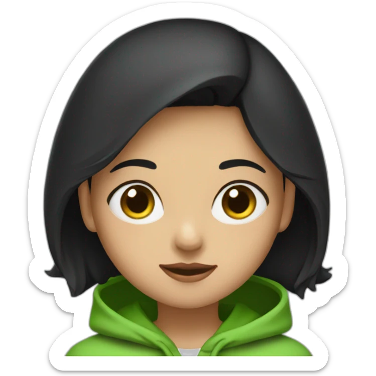 Girl-with-black-short-black-hair-and-green-hoodie sticker