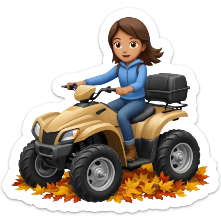 Girl driving a four wheeler through a pile of fall leaves sticker