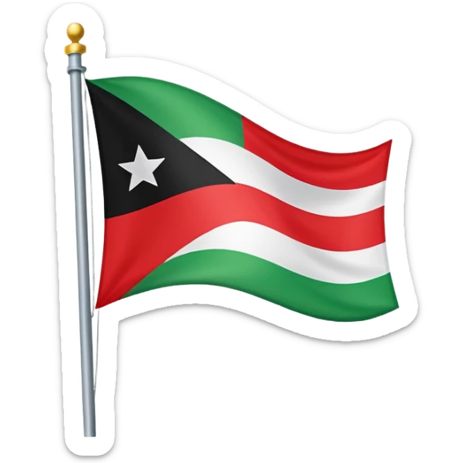 A horizontal tricolour flag of red, white, and black; charged with two green stars at the centre. sticker