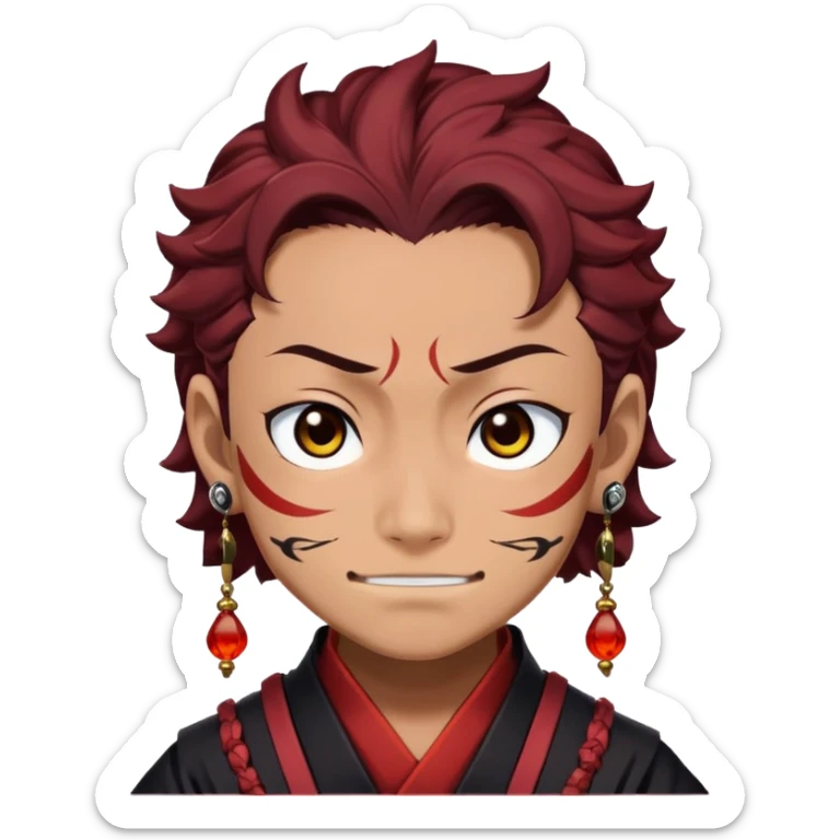 Tanjiro Kamado with a smirk, Demon Slayer character with scar and hanafuda earrings sticker