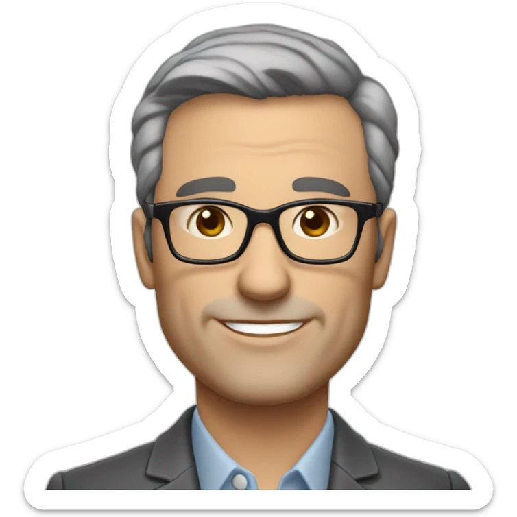  50-year-old real estate agent with very short short dark brown hair, slightly graying, handsome, heavily shaved and glassest sticker
