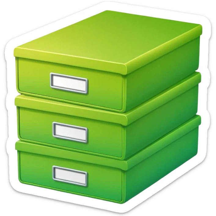 A stack of files from a box, with a gradient in the form of an acid green color. in the style of Airbnb sticker