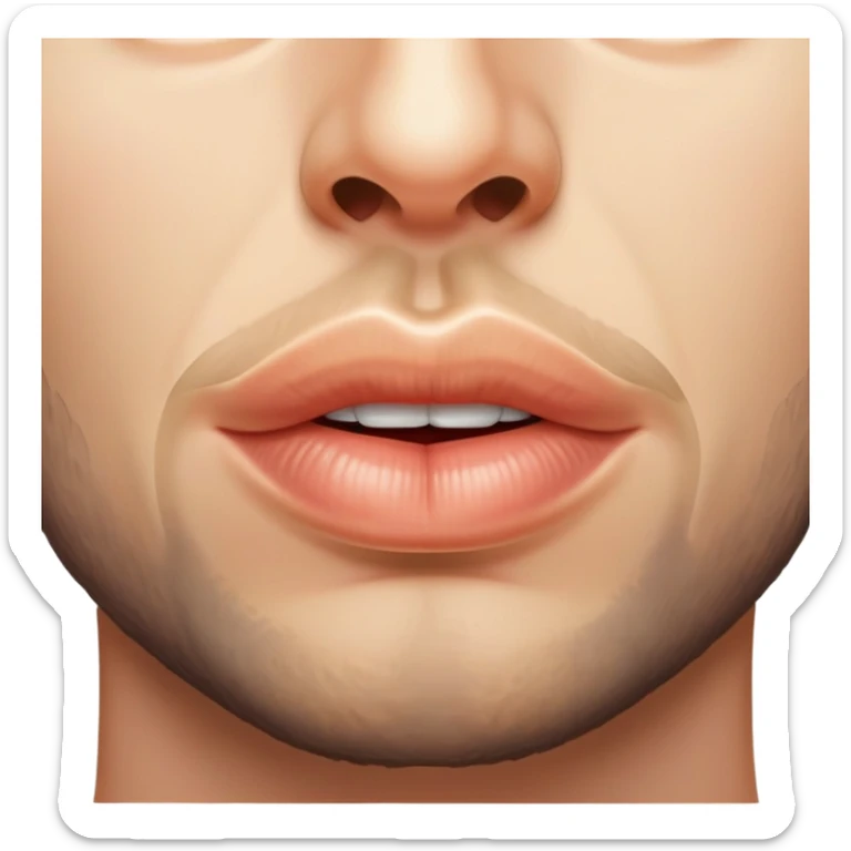 man's lips with short beard, close-up of mouth area between nose and neck sticker