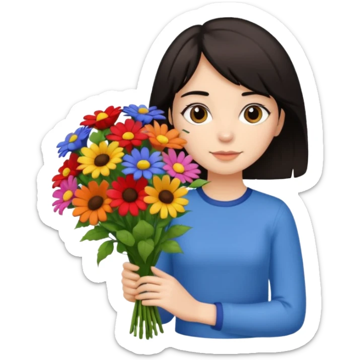 a pretty bratz fair girl with short black shaggy hair with a tall boy and flowers sticker