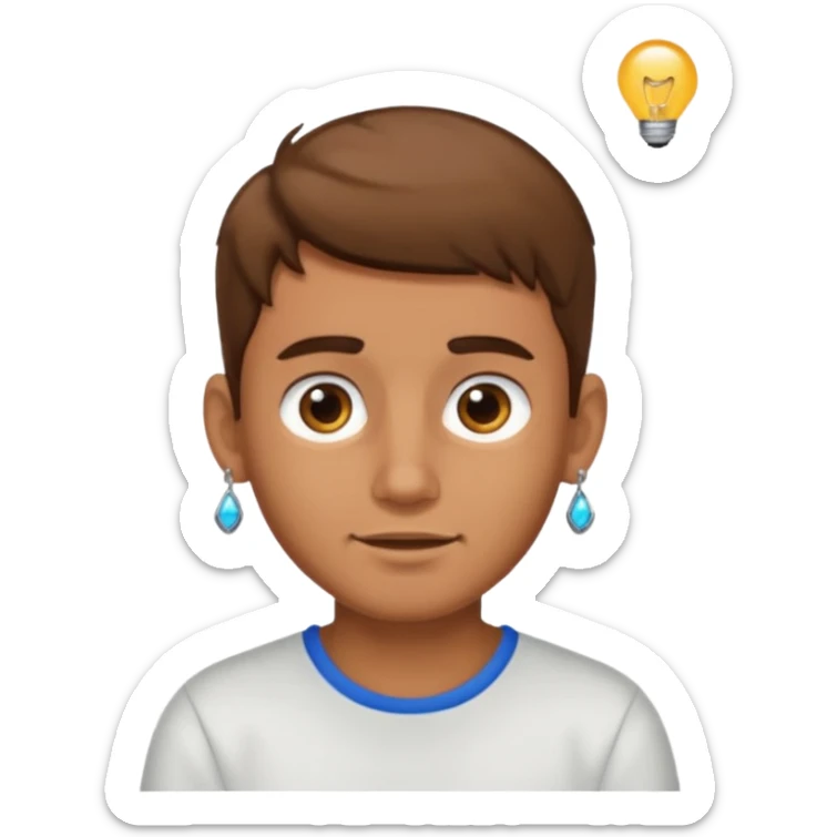 Boy with tanned skin, short brown hair, a light beard, and an earring in his ear sticker