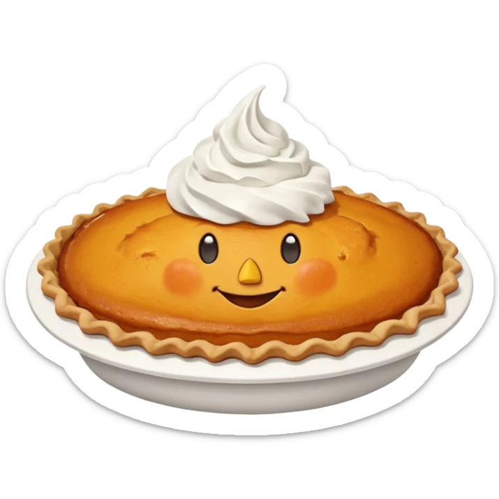pumpkin pie with whipped cream on top of it, and has chicken legs, and a face. sticker