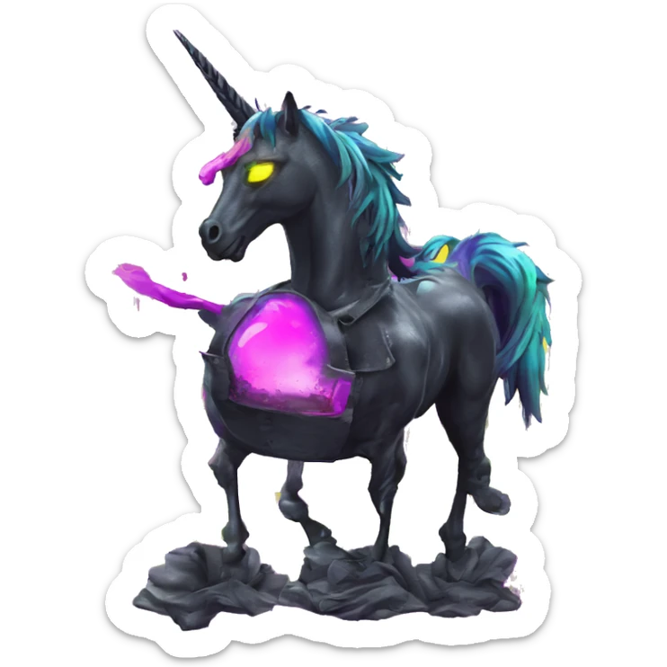 .Zombie_ Vaporwave black holographic oilslick zombie unicorn yellow caution tape graffiti Pegasus  sticker