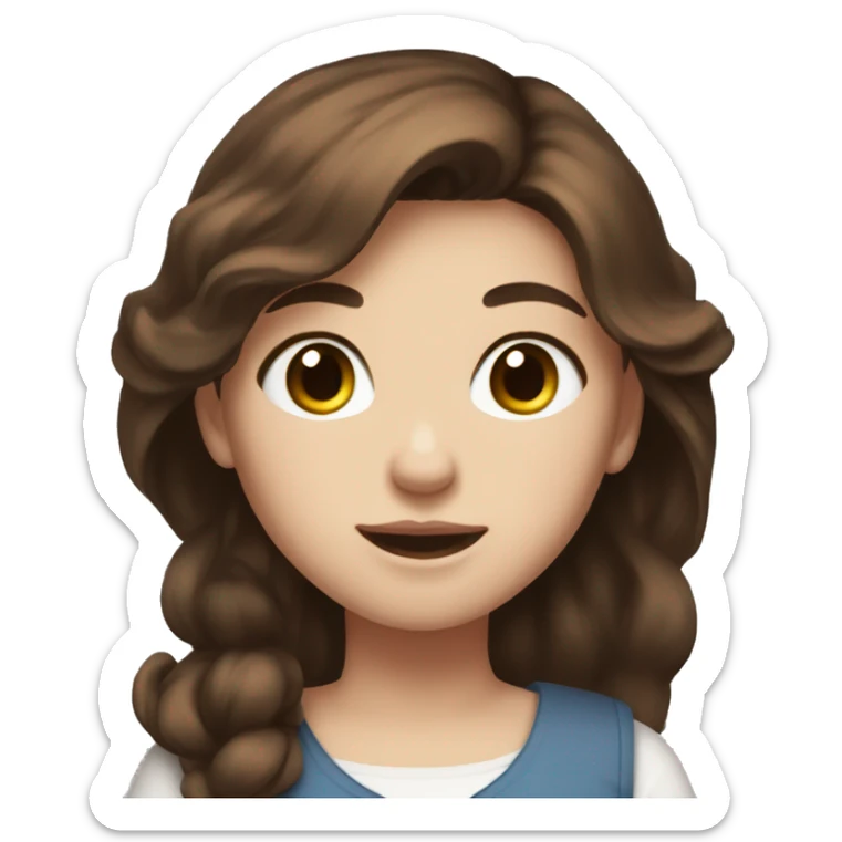 a girl with brown hair, fair skin and brown eyes, waist-high with a black and white cat in her arms sticker