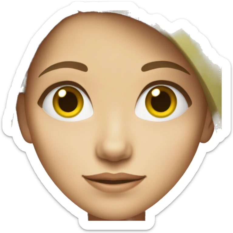 young woman with light skin and light brown hair and green eyes wearing a purple shirt  sticker