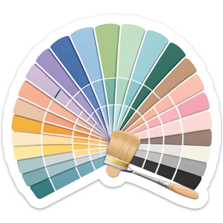 house paint swatches. there should be 3 or 4 cards of different colours, with different shades of that colour, in a slight fan shape sticker