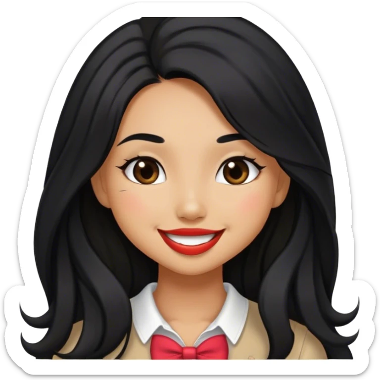 Tan girl with black long hair classy kisses smiles and cute outfit sticker