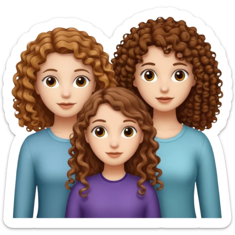 Three white girls, all of off this with brown hair but one whit straight one whit curly and one whit very curly sticker