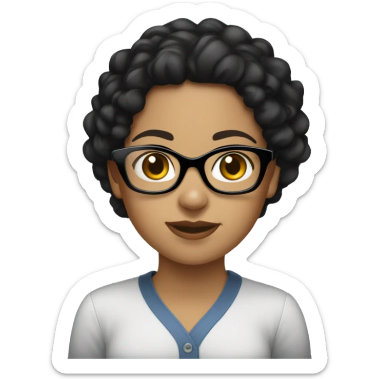 Hispanic girl with black curly hair and black glasses sticker