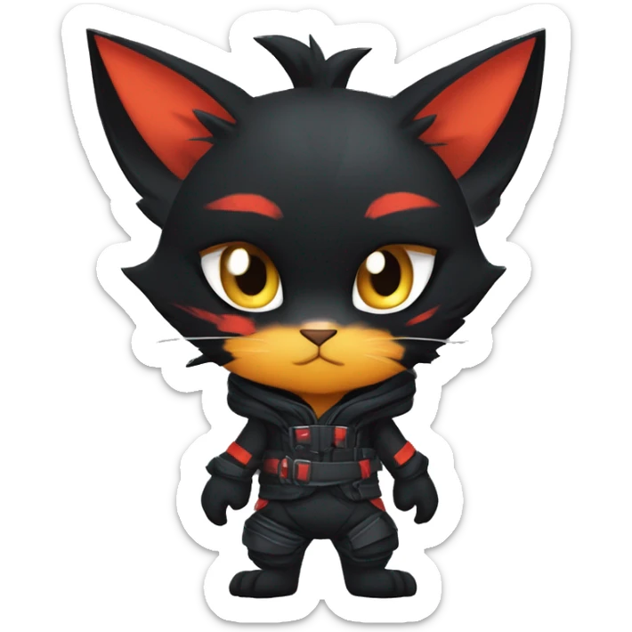 Edgy Shy Anthro Ninja boyish cool pretty dark black Litten-Pokémon-cat-fursona-animal techwear sticker