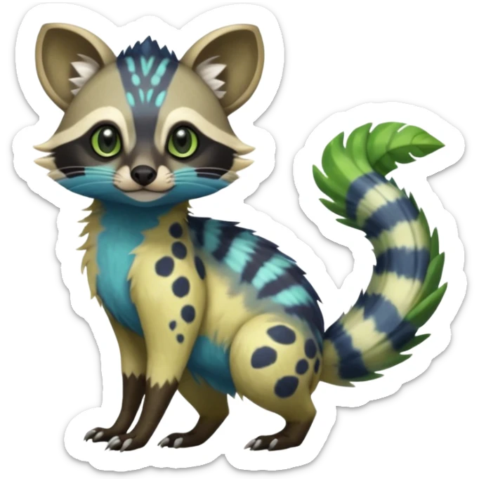 Rare realistic cool cute epic aesthetic colorful Amaura-Meganium-Civet-Genet-species-Fakemon-hybrid-creature, with markings, full body sticker