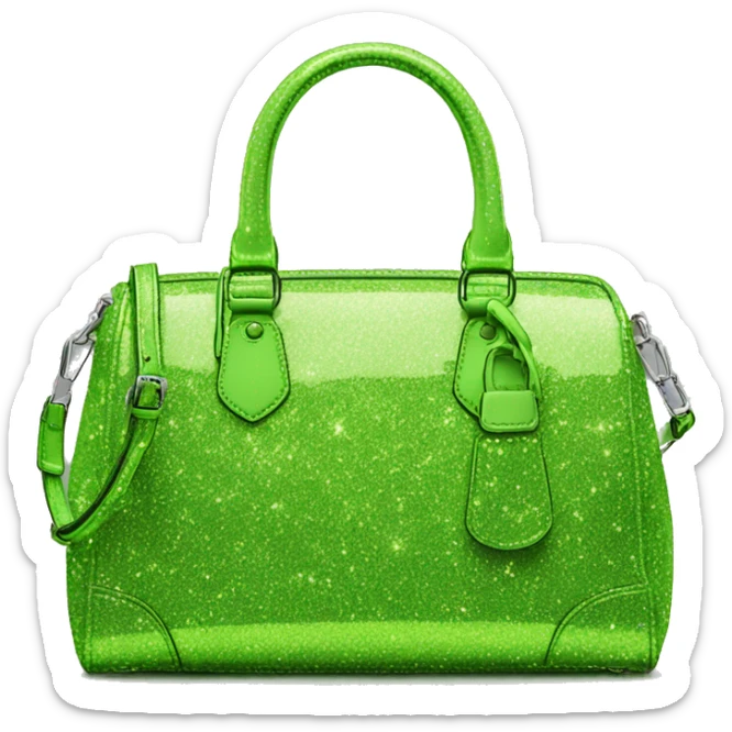 Realistic isolated lime green glitter michaesl kors satchel purse.  sticker