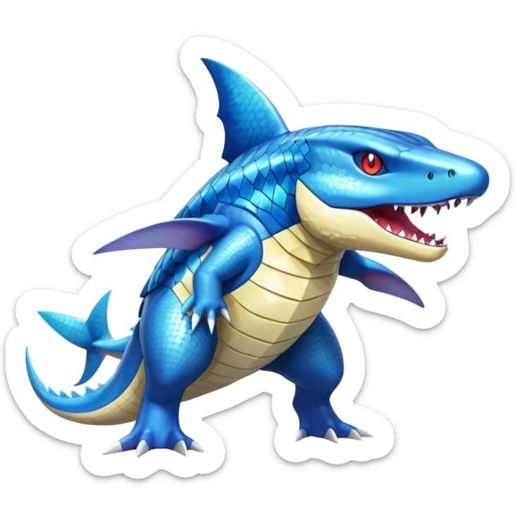 Shiny Exotic Colorful epic Sharpedo-Garchomp-Gabite-Salamence-Koraidon-Feraligatr-Fakémon-hybrid-creature (full body)  sticker