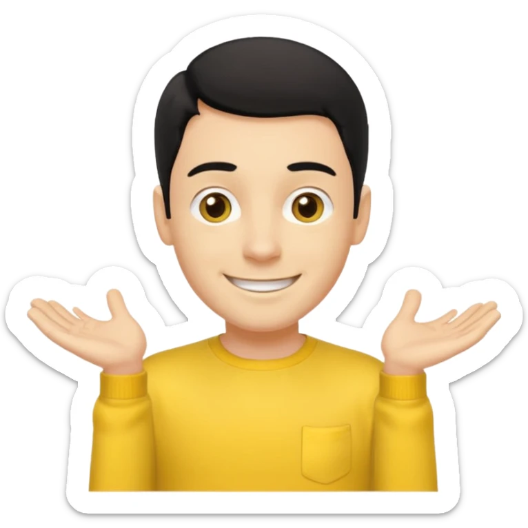 Greg Wiggle of The Wiggles with light skin, black hair, hazel eyes, yellow skivvy shirt sticker