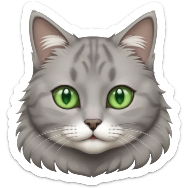 beautiful female grey cat with green eyes, white paws and white chest sticker