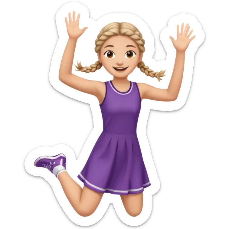 A braid hair girl in a jersey dress, waving both arms in pure joy jumping sticker