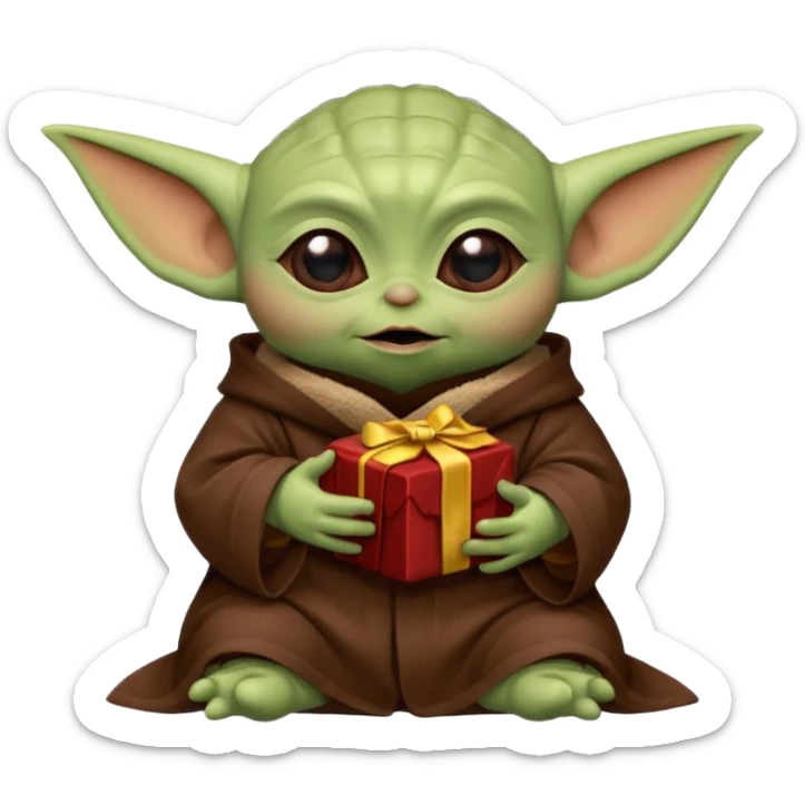 Baby Yoda con su tunica clasica chocolate sosteniendo una pieza de rompecabeza color rojo que diga Valores sticker