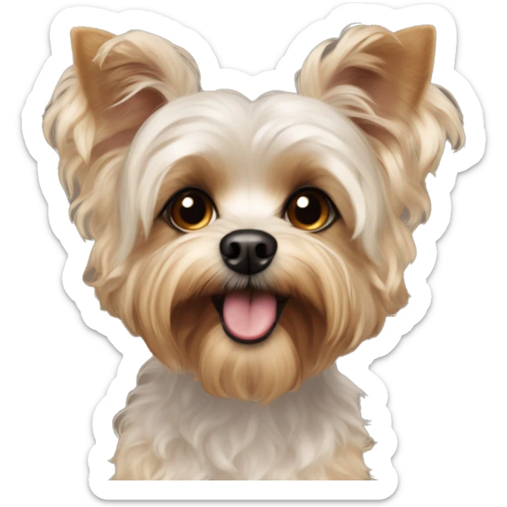 yorkie bichon mix dog with light tan curly fur very very LONG ears dark brown eyes sticker
