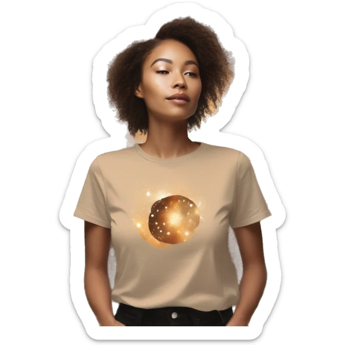 Person wearing vintage sepia T shirt with nebulas galaxies and constellations star map celestial illustration t shirt sticker