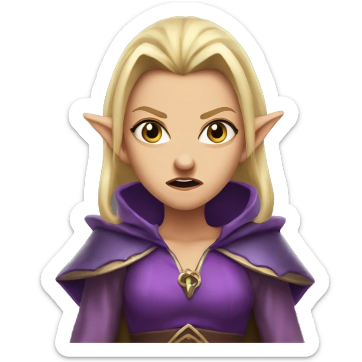 enraged angry, Noble female Elf with Elf ears and blonde hair and purple robes sticker