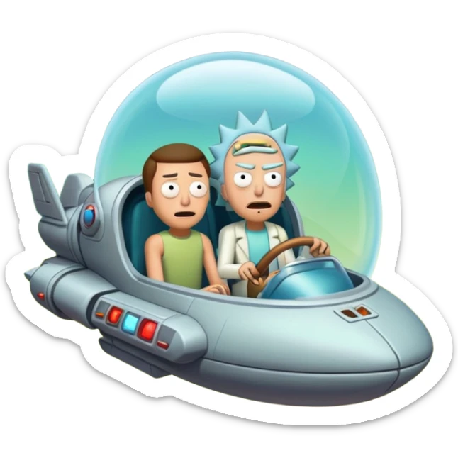Hot rod Rick and Morty flying in a spaceship to the citadel of Ricks  sticker