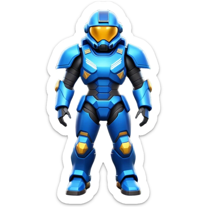 Clash of Clans aesthetic: Cinematic heroic Terran Marine Hero Emoji, rendered in a 3D vector-style similar to standard emojis with minimal shading and bold, simplified shapes. A compact, heroic isometric figure clad in futuristic power armor with signature energy accents, softly glowing with a cosmic battle charm. Simplified yet unmistakably iconic, highly detailed and consistent, glowing with a soft radiant shine and high gloss. Stylized with a touch of interstellar valor and a soft glowing outline, capturing the essence of an elite space warrior with a friendly, playful manner! sticker