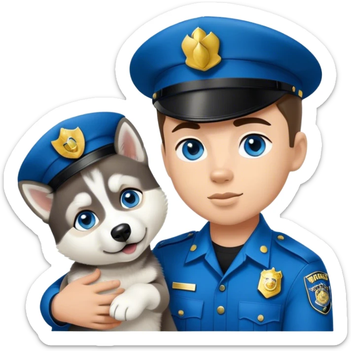 Siberian husky with baby blue eyes with a young black male cop sticker
