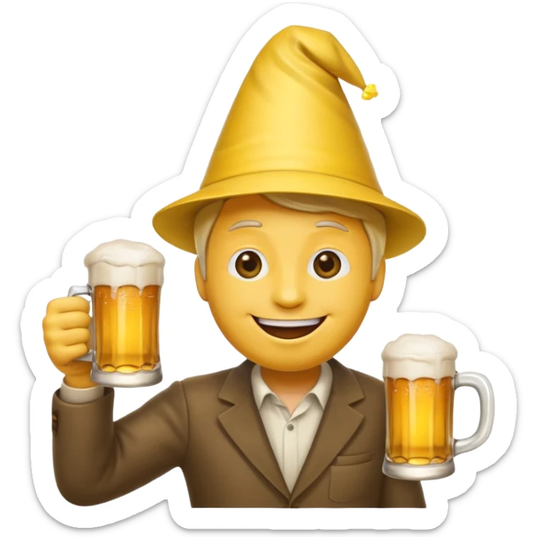 happy emoji wearing a party hat, raising a beer mug, showing approval for beergarden plans sticker