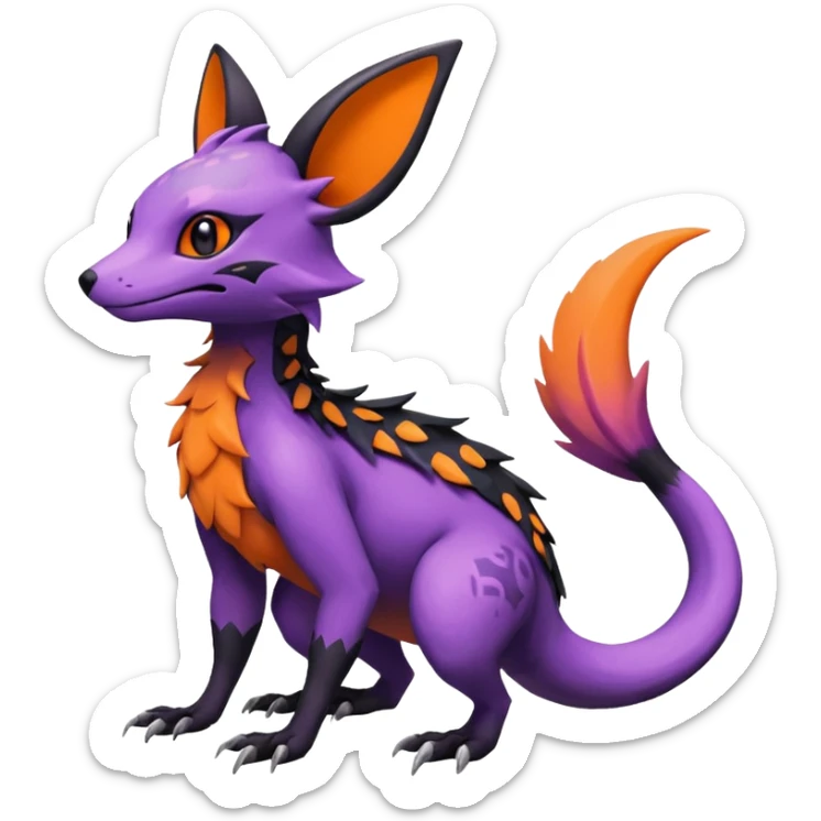 Rare epic aesthetic colorful Salandit-Noibat-Eevee-Genet-species-Fakemon-hybrid-creature, with markings, full body sticker