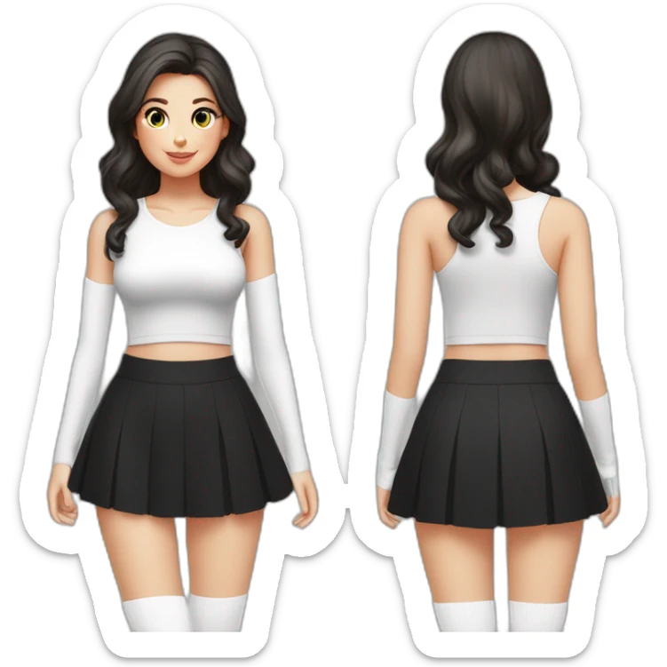caucasian-curvy-figure scater girl short-black-skirt-back-and-front-views-long-white-socks sticker