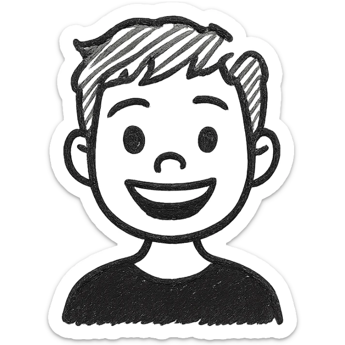 iOS memoji of a teen smiling, wearing black shirt sticker