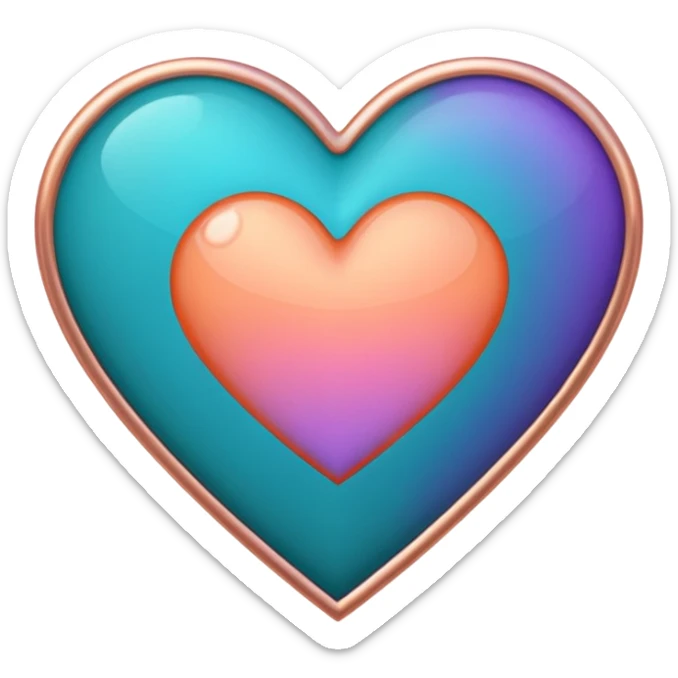 I need a teal, orange , purple, and rose gold Heart emoji that looks like a cartoon  sticker