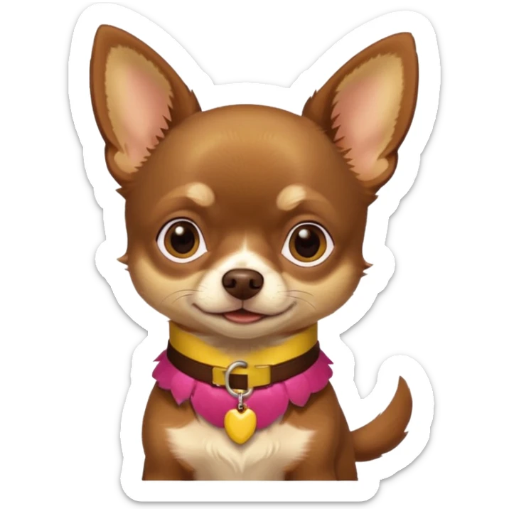 Chihuahua color chocolate con las patitas y pecho color café claro, un pequeño collar amarillo  sticker