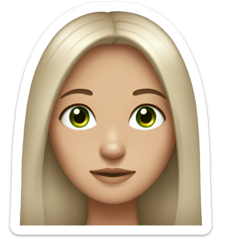 White kinda tan girl straight brown long hair green eyes , eyelashes  sticker