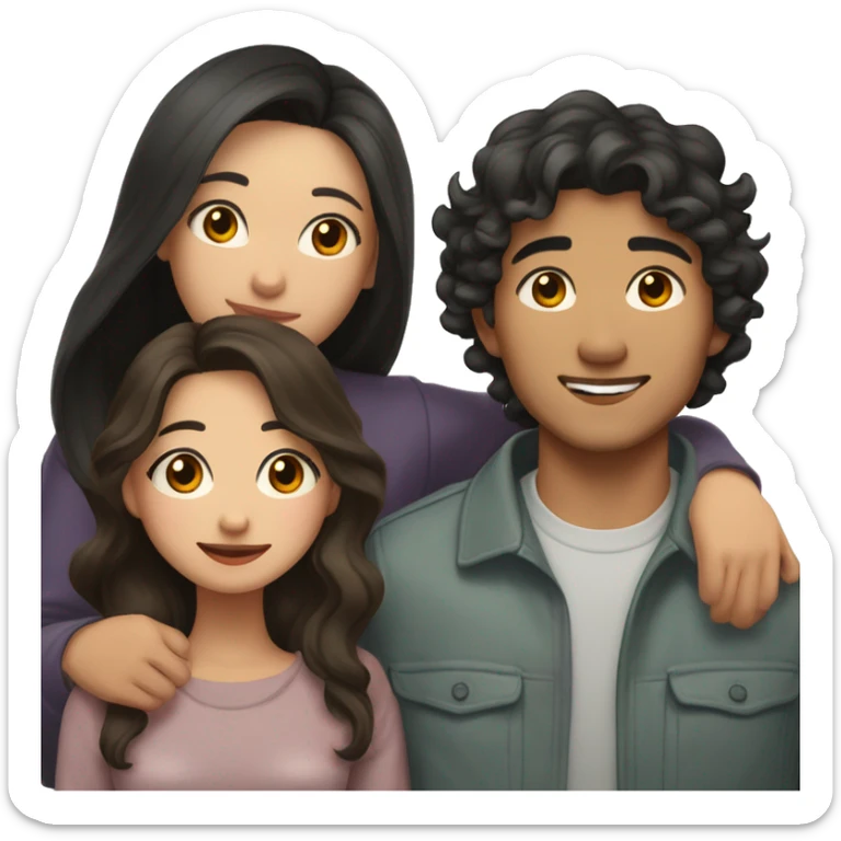 A half pale Asian man with short dark hair and amber eyes embracing and loving a half Asian woman with long wavy dark hair and dark hazel eyes. They love each other a lot And have good fashion taste. And are having a lot of fun sticker