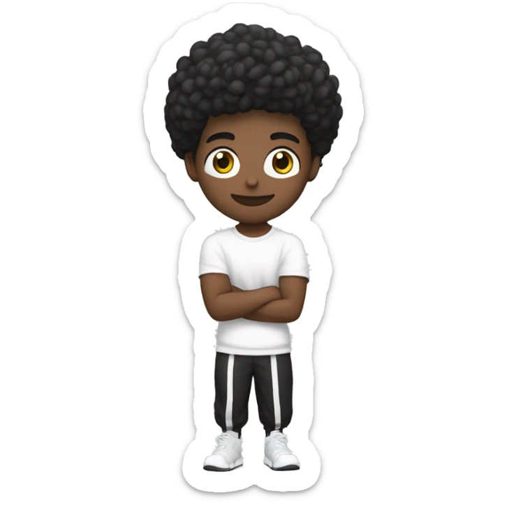 CHICO DE PELO NEGRO OJOS NEGROS Y CAMISETA NEGRA EN FORMA CON UNOS CASCOS DE MUSICA BLANCOS Y UNA PESA DEL GYM EN LA MANO sticker