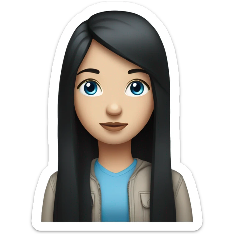 a girl with long straight black hair,blue eyes,Russian,stands sticker
