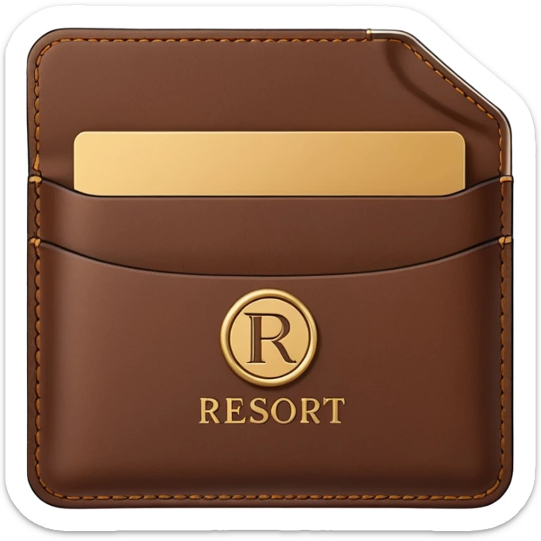 Resort Keycard & Holder: A sleek magnetic keycard paired with a leather card holder embossed with the resort logo.
 sticker